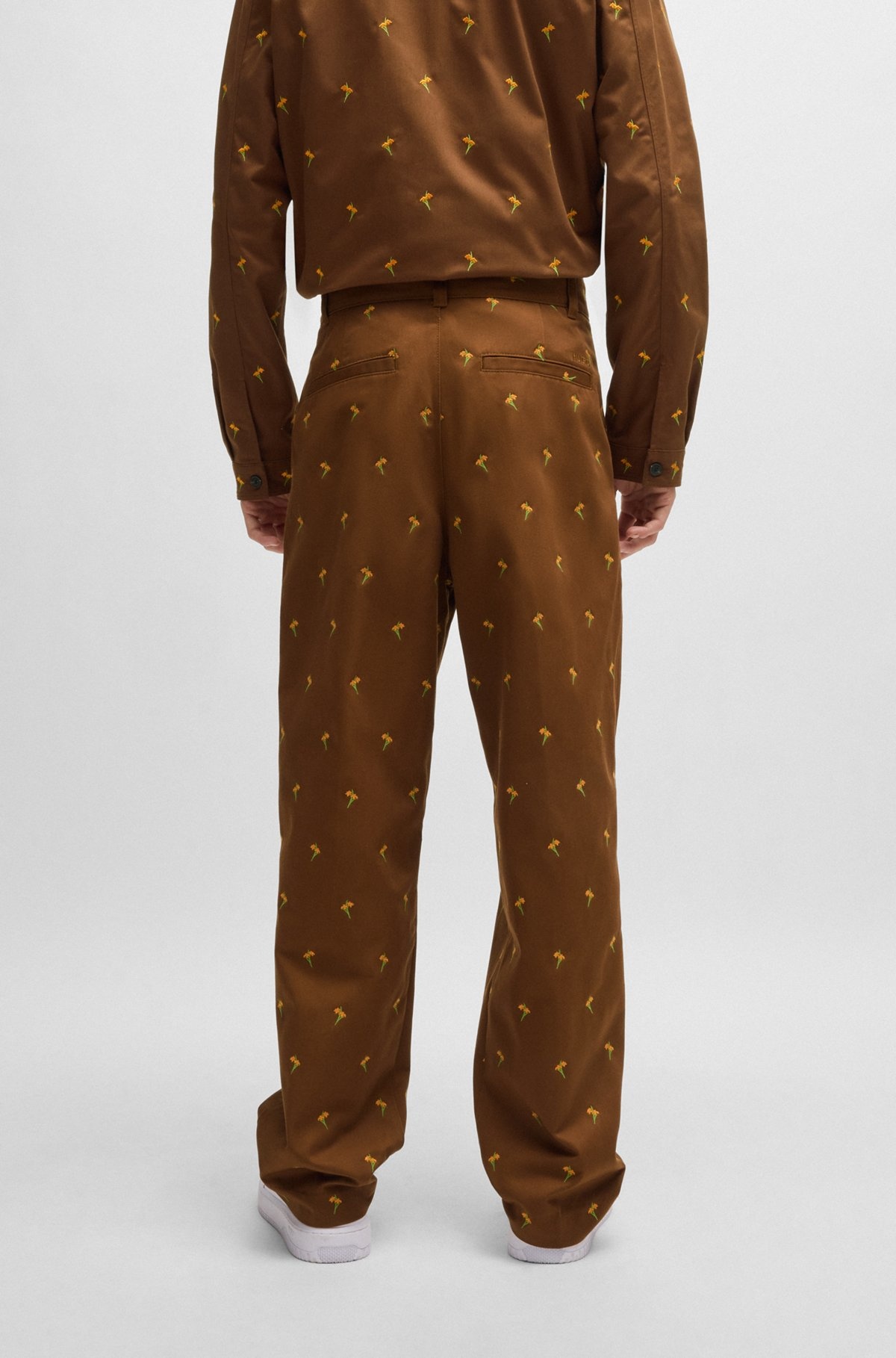 FLAT-FRONTED TROUSERS IN FLORAL-EMBROIDERED TWILL - 4