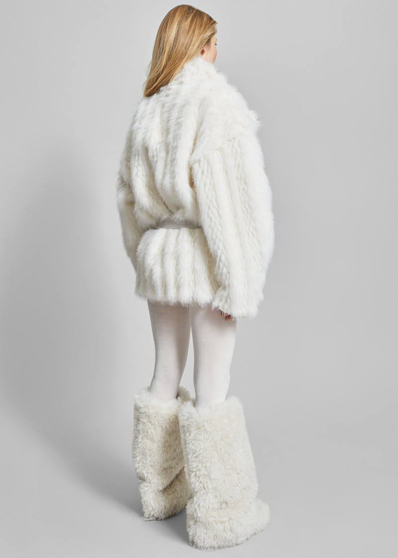 Mortisa Faux Fur Belted Short Coat - Off White 11