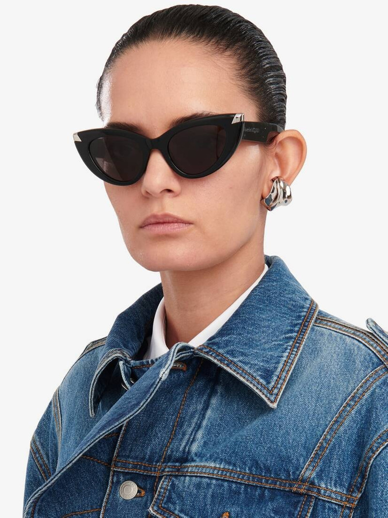 Alexander McQueen Women's Punk Rivet Cat-eye Sunglasses in Black/smoke outlook