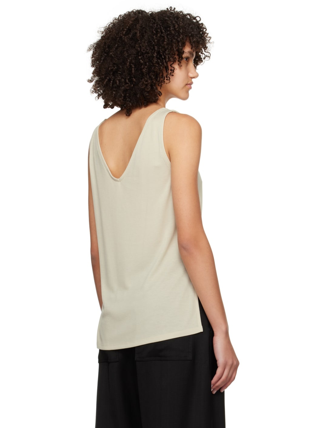 Beige V-Neck Tank Top - 3