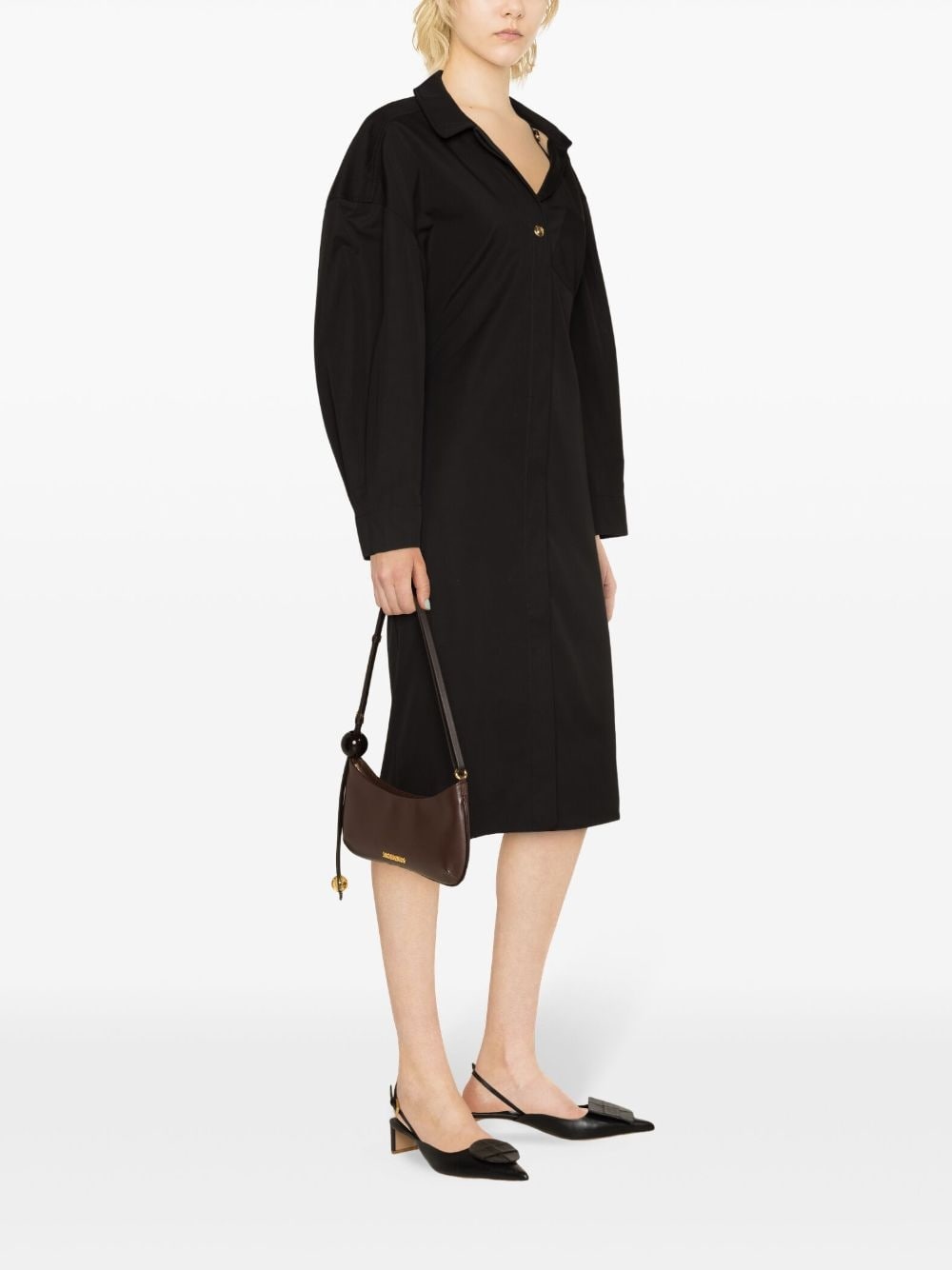 asymmetric-neck shirt midi dress - 3