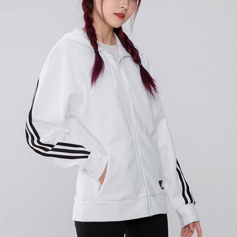 (WMNS) adidas FIeece 3-Stripe REG Knit Jacket 'White Black' H57293 4