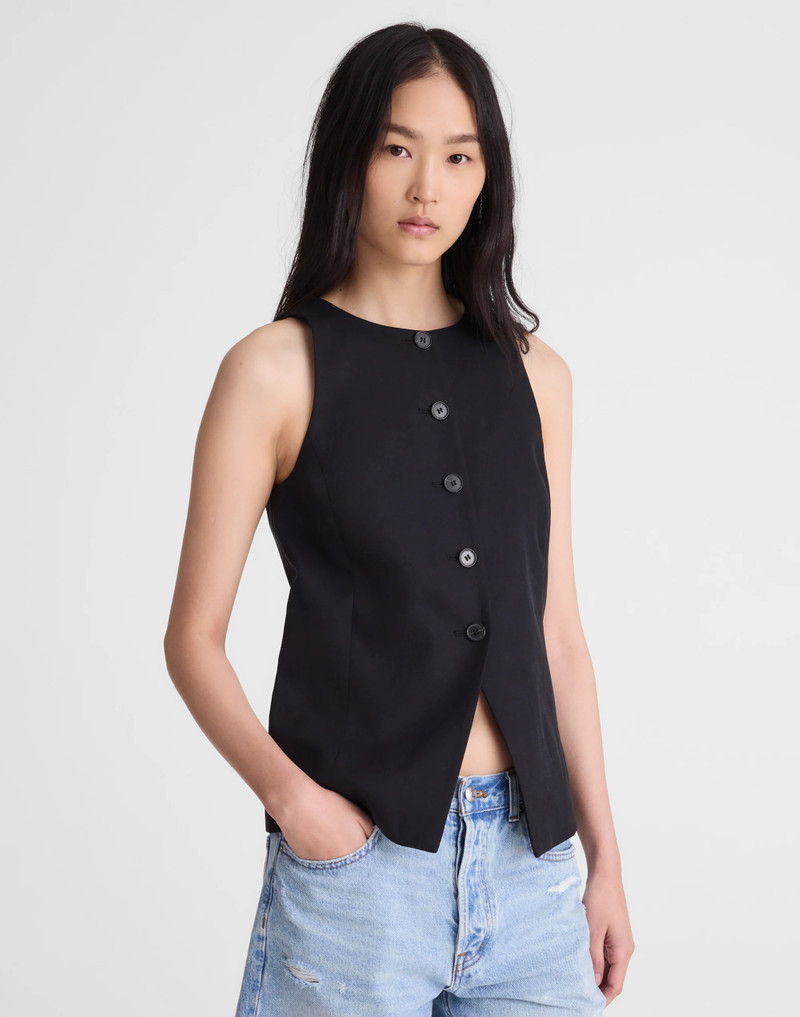 Crewneck Cutaway Vest in Drapey Twill 2