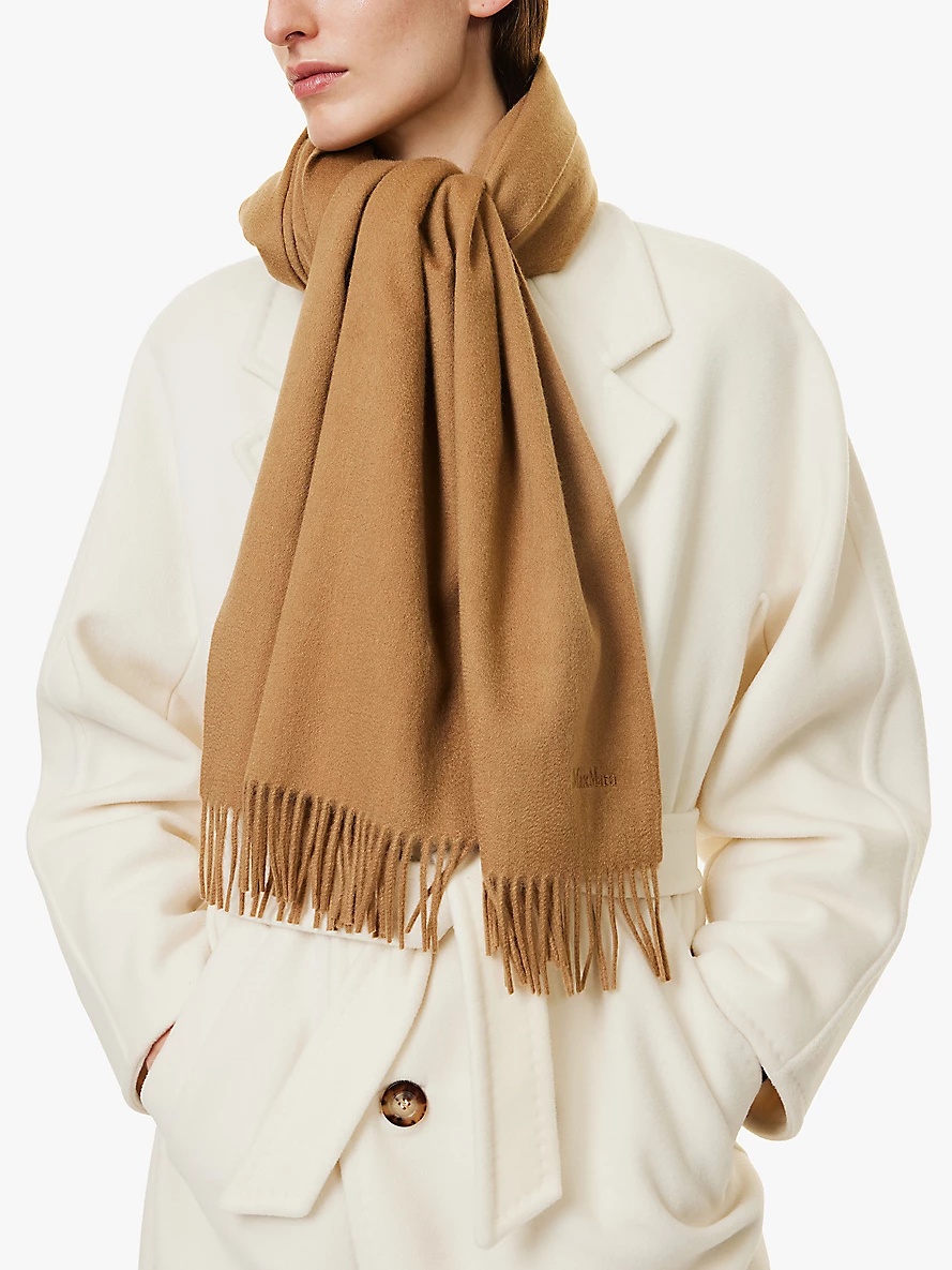 Branded fringed-trim cashmere scarf - 2