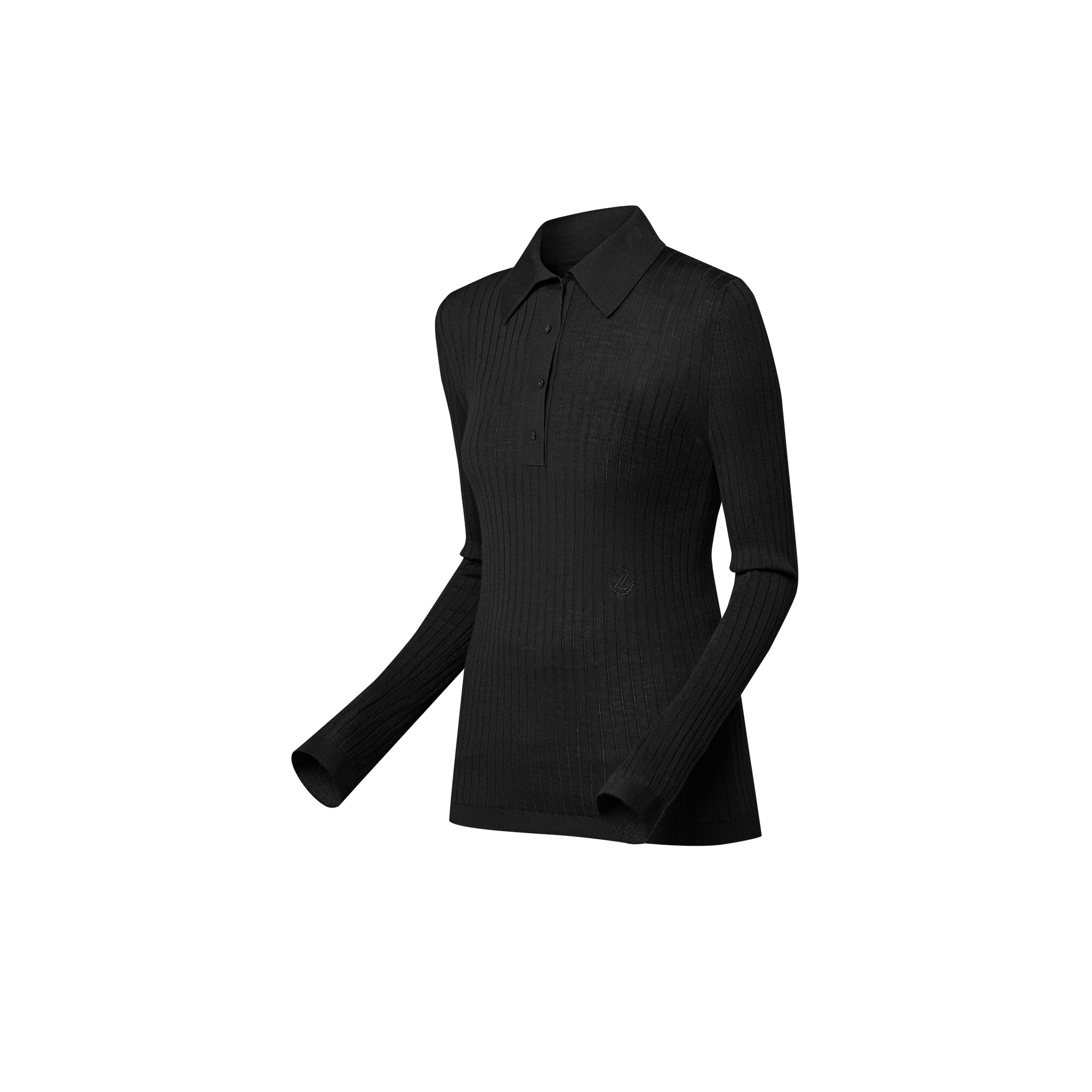 Long-Sleeved Rib-Knit Polo Top - 2