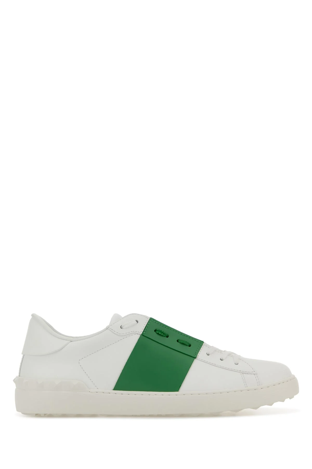 White leather Open sneakers with green band - 1