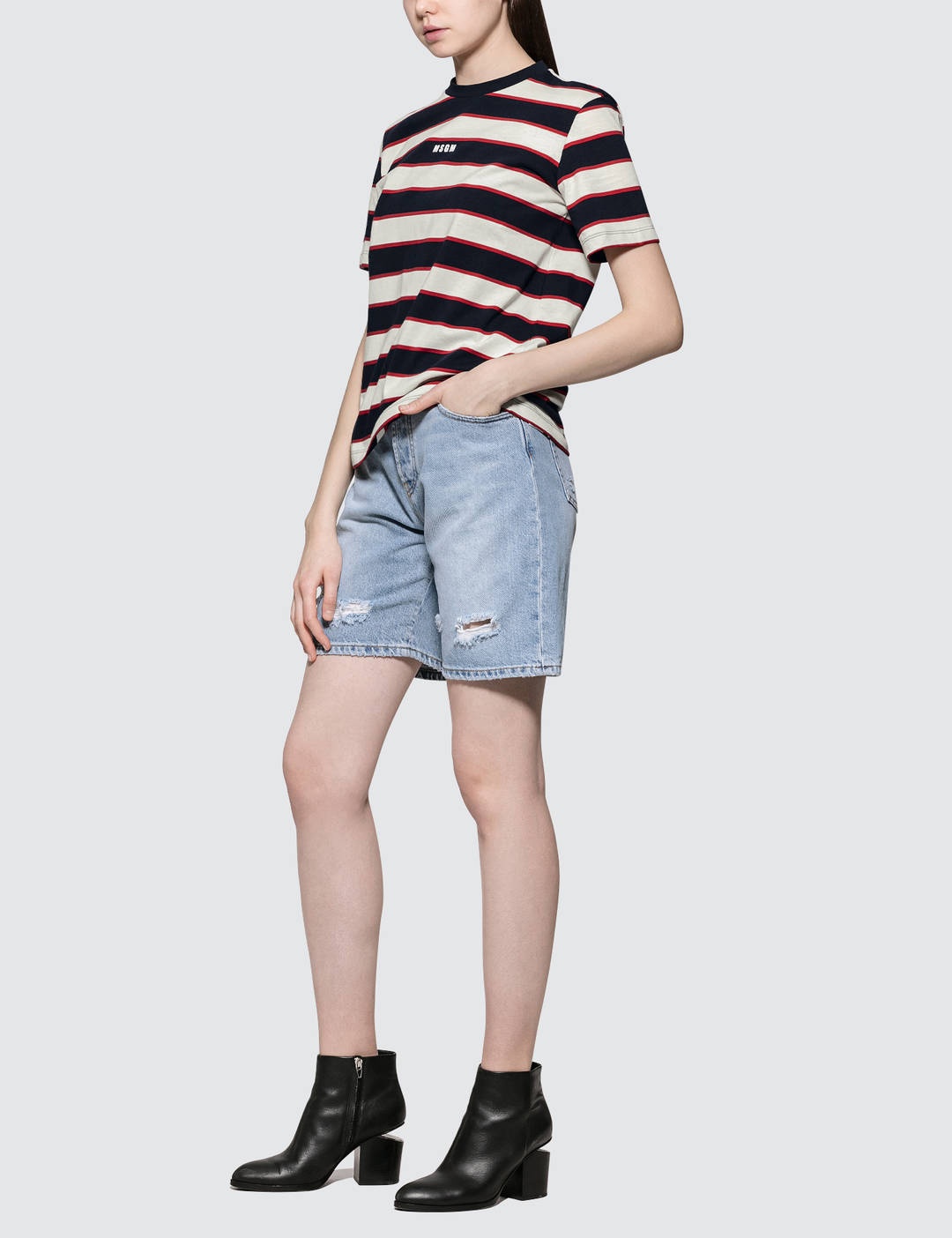 New Logo Msgm Light Blue Washed Denim Shorts - 4