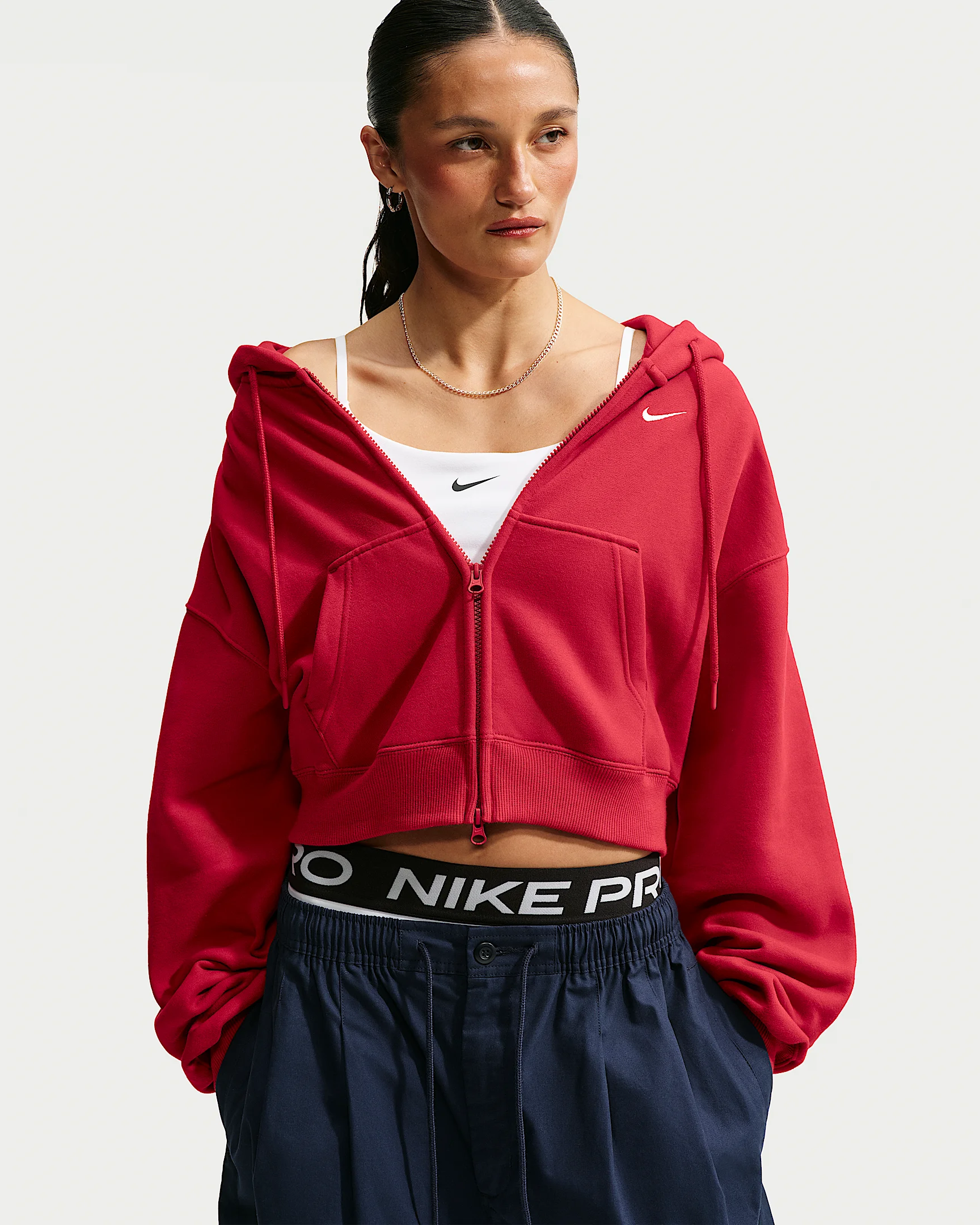 Nike Studio Fleece Medium Weight Women's Oversized Full-Zip Cropped Hoodie - 1