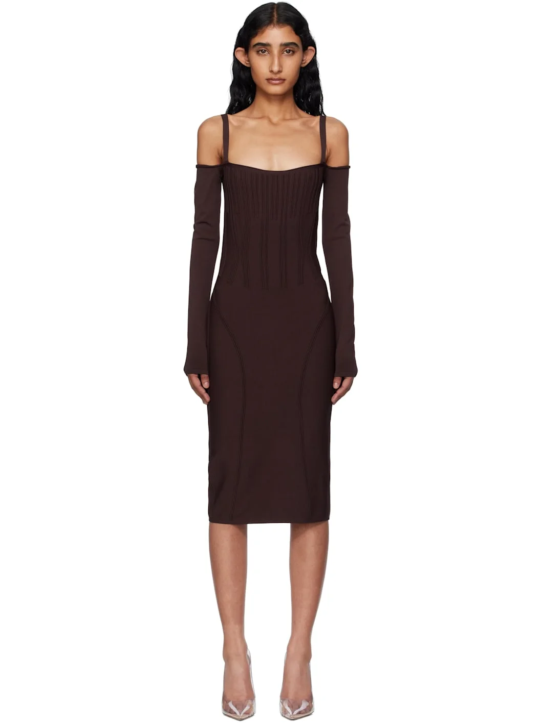 Burgundy Knit Midi Dress - 1