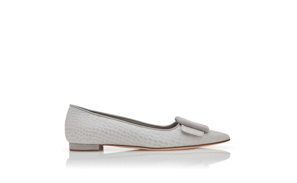 Light Grey Calf Leather Flat Pumps - 1