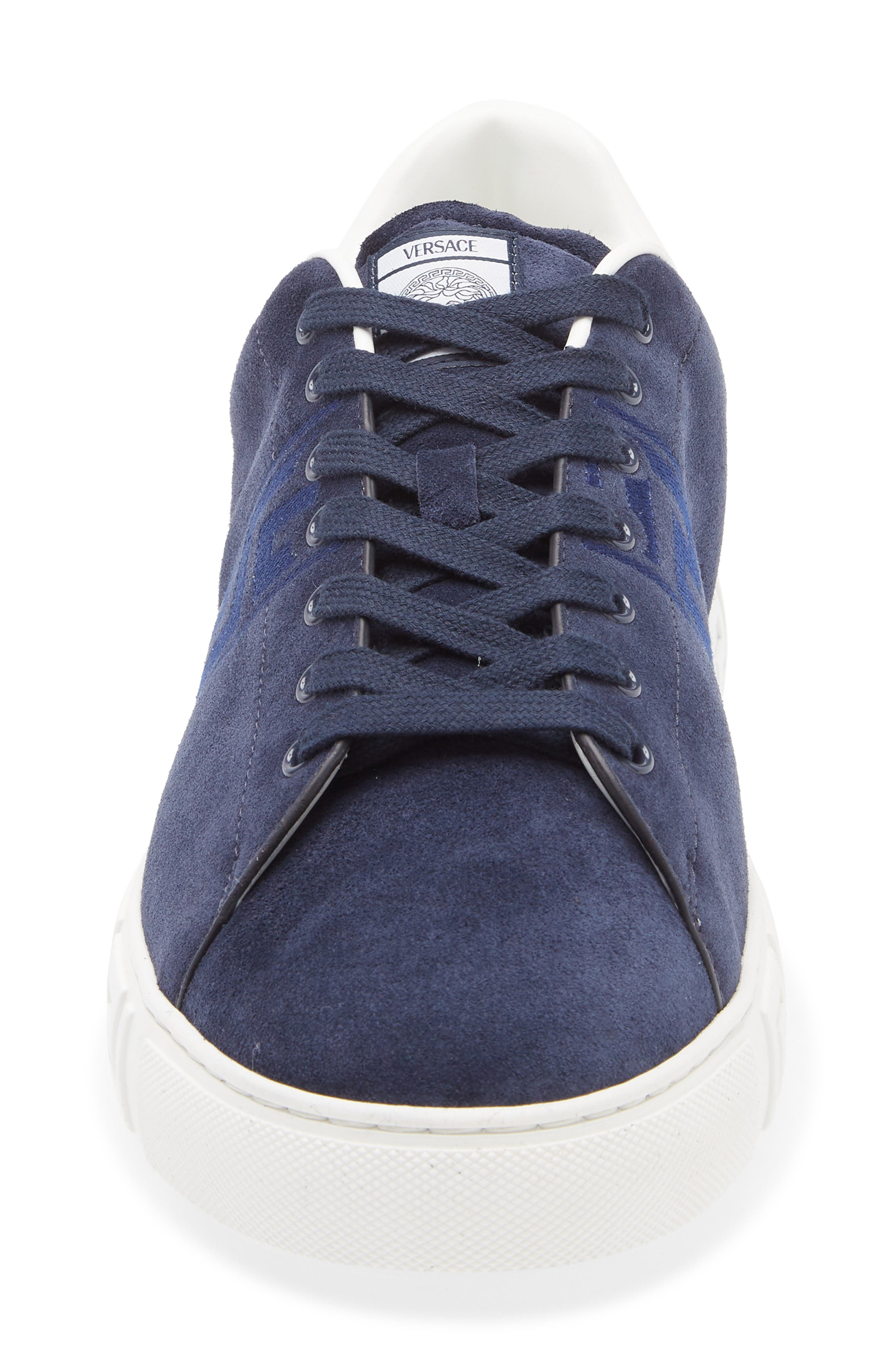 Versace Greca Suede Low Top Sneaker in Navy White at Nordstrom - 4