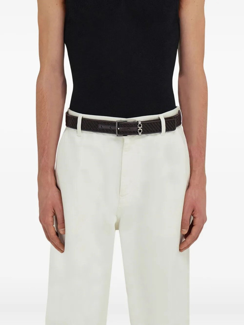FERRAGAMO LEATHER WEAVE BELT WITH SQUARE BUCKLE outlook