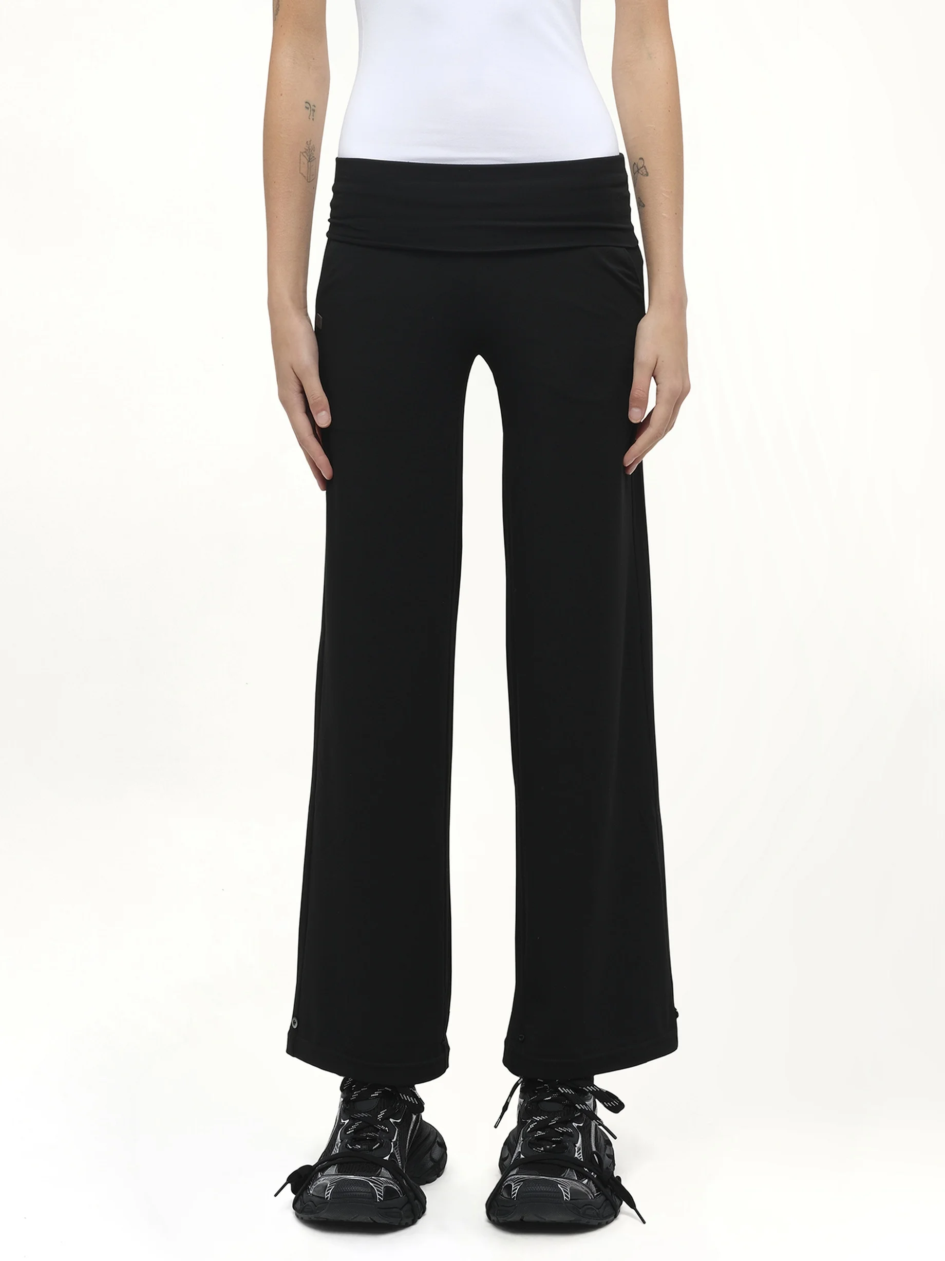 Afternoon Stretch Series - Folded High Waisted Pants in Black - 1