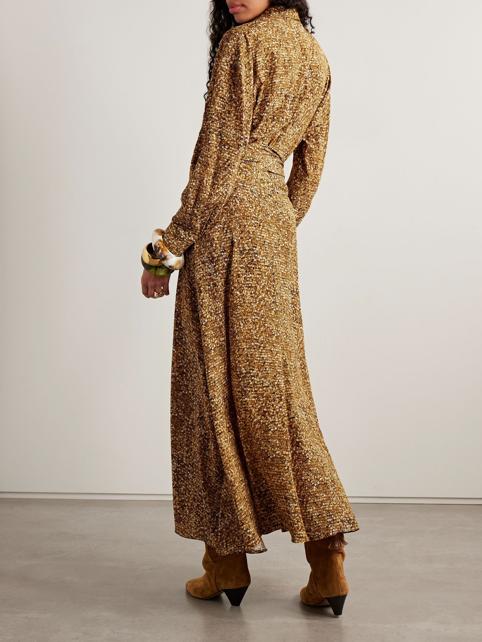 Samantha asymmetric printed stretch-silk crepe de chine shirt dress Brown - 3