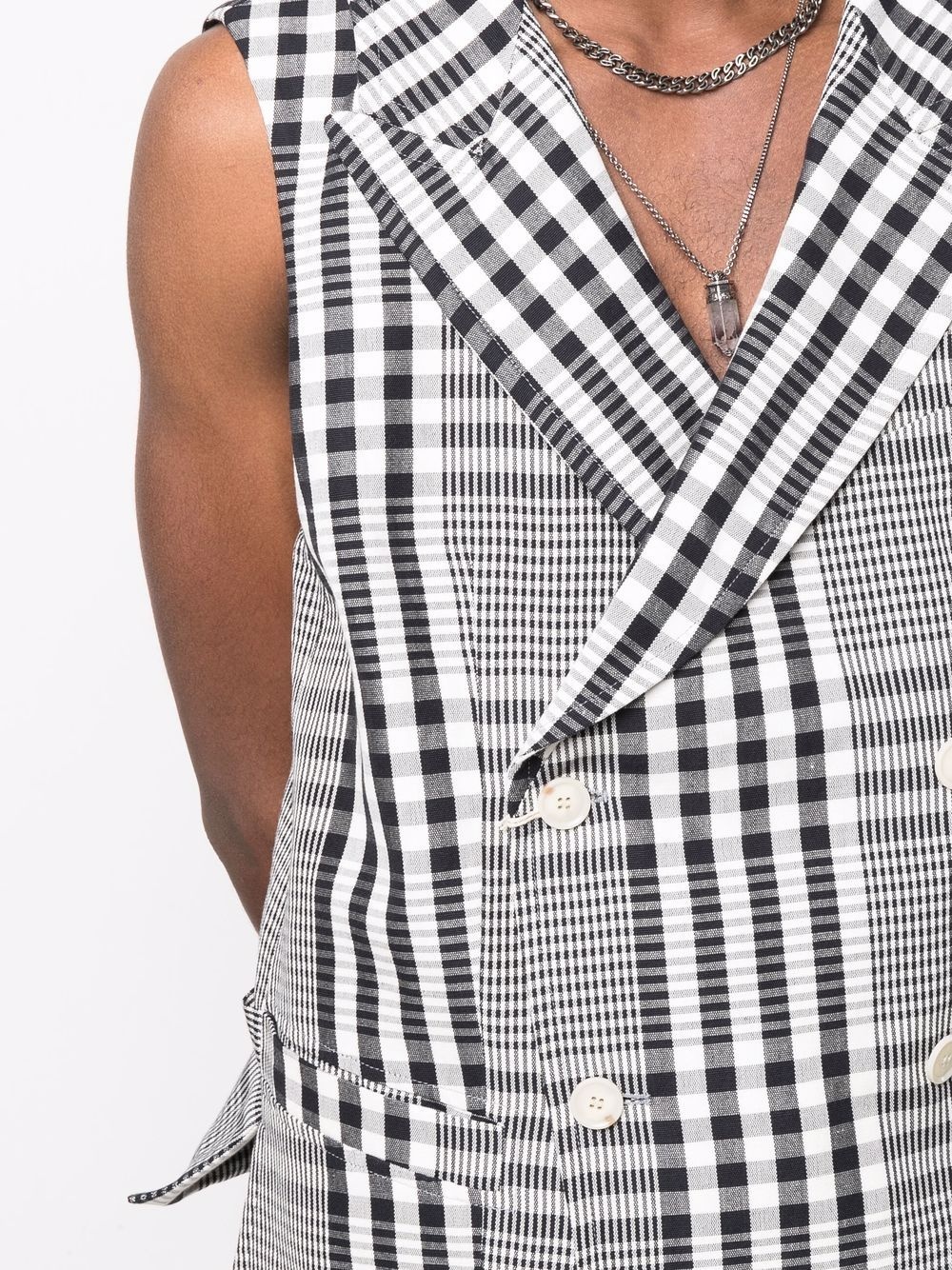 check-print double-breasted waistcoat - 5