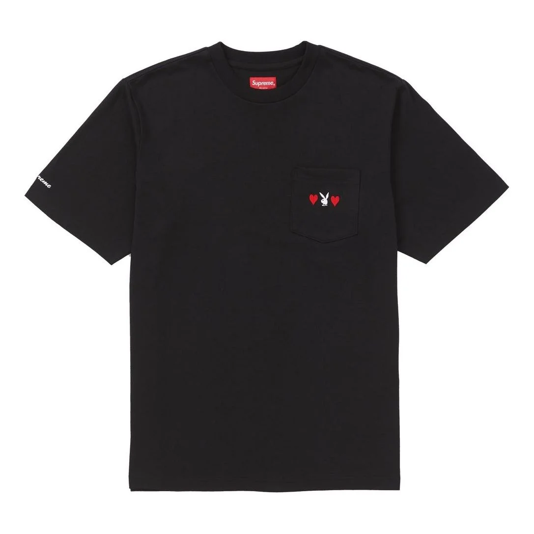 Supreme FW18 x Playboy Pocket Tee Black Crossover Solid Color Short Sleeve Unisex SUP-FW18-633 - 1