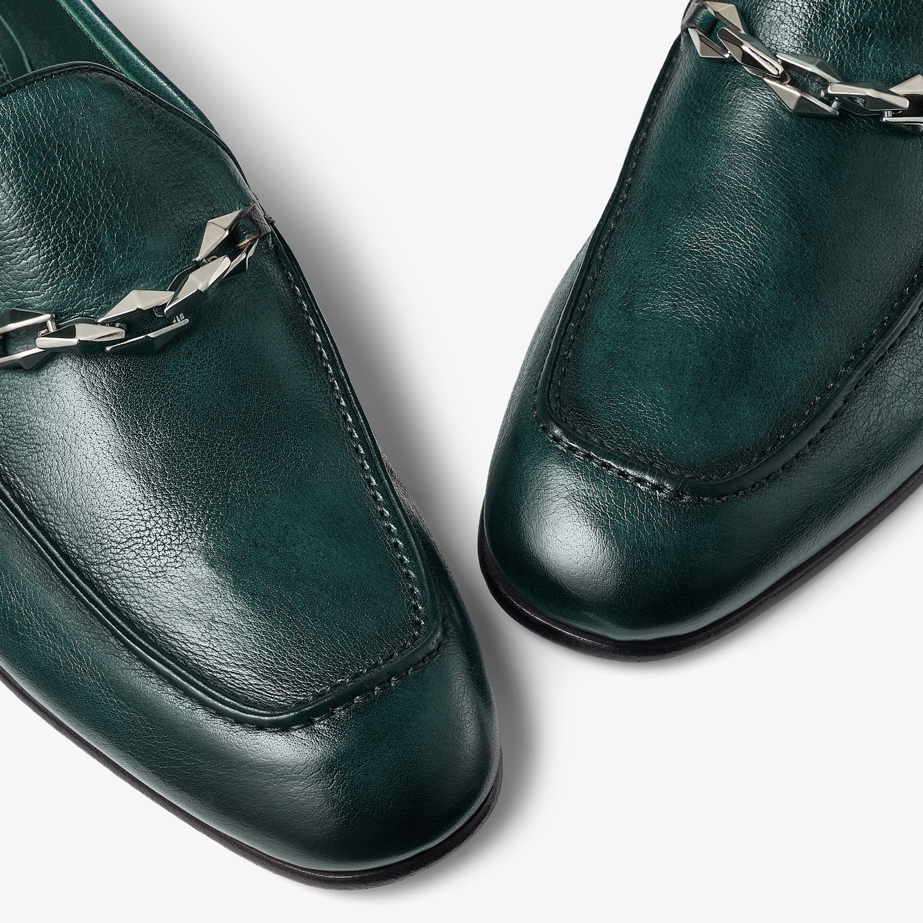 Marti Reverse
Dark Green Buffalo Leather Shoes with Diamond Chain - 3