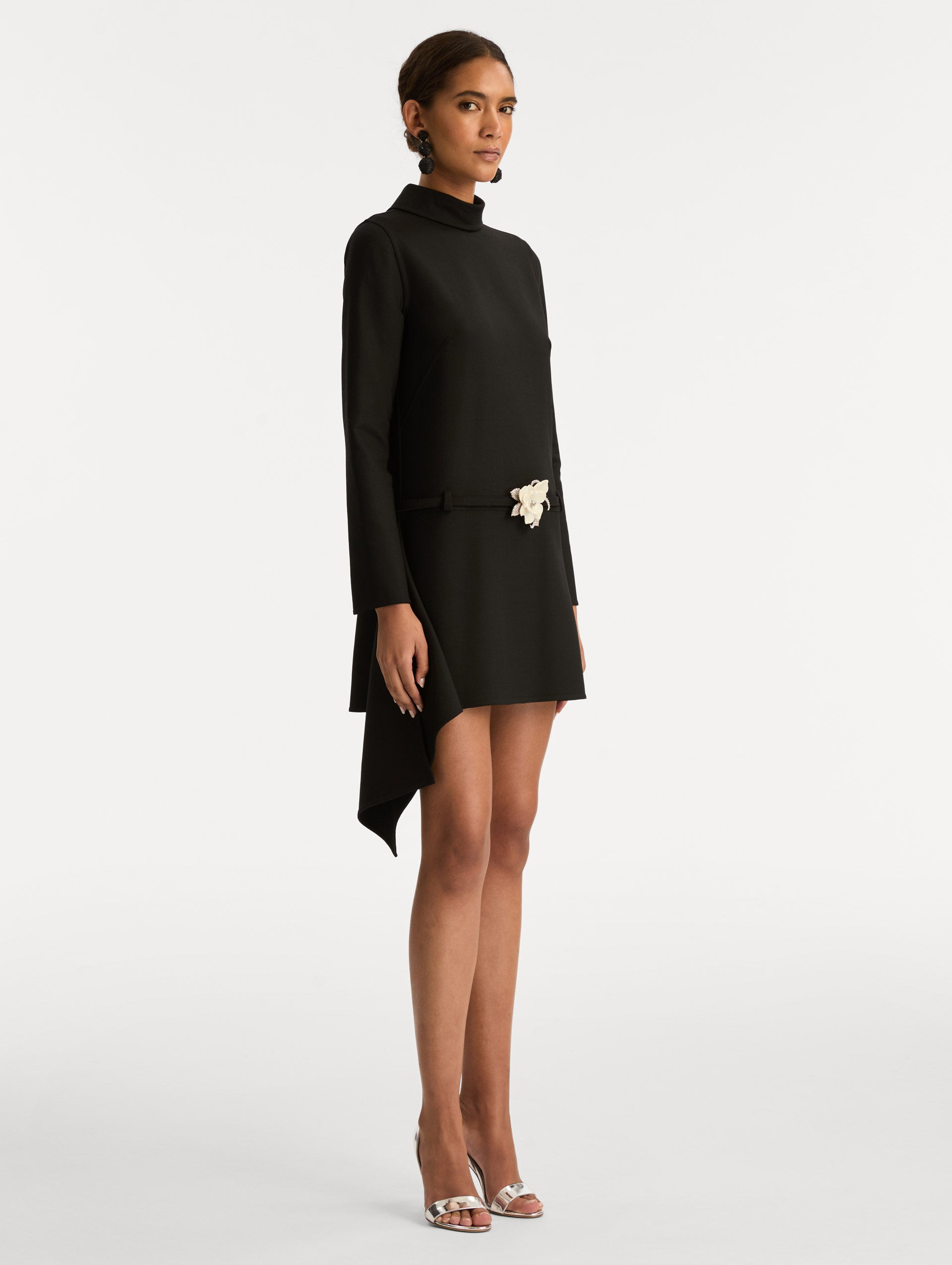 FLORAL BELT MOCK-NECK DRESS - 4