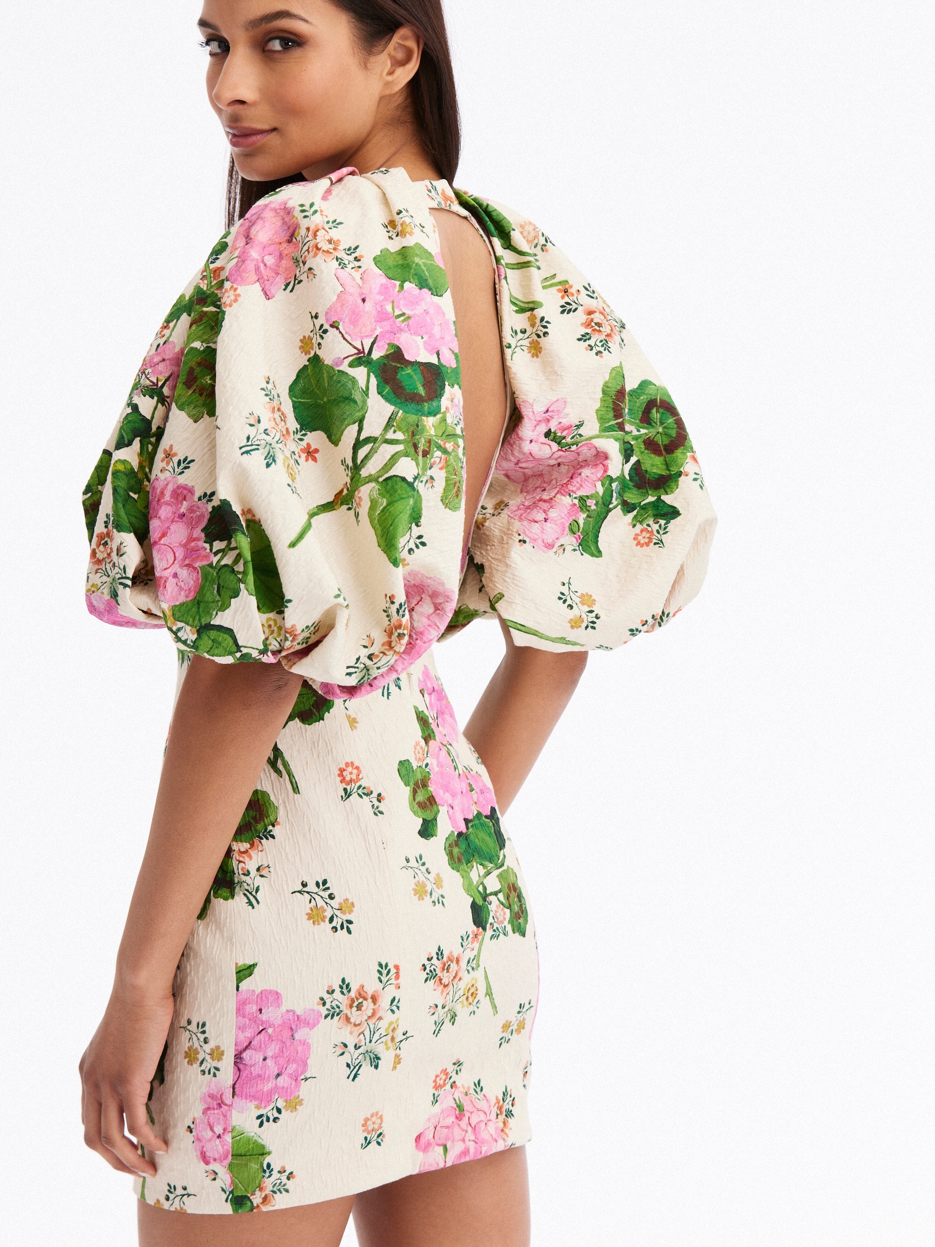 GERANIUM WALLPAPER CLOQUE MINI DRESS - 4