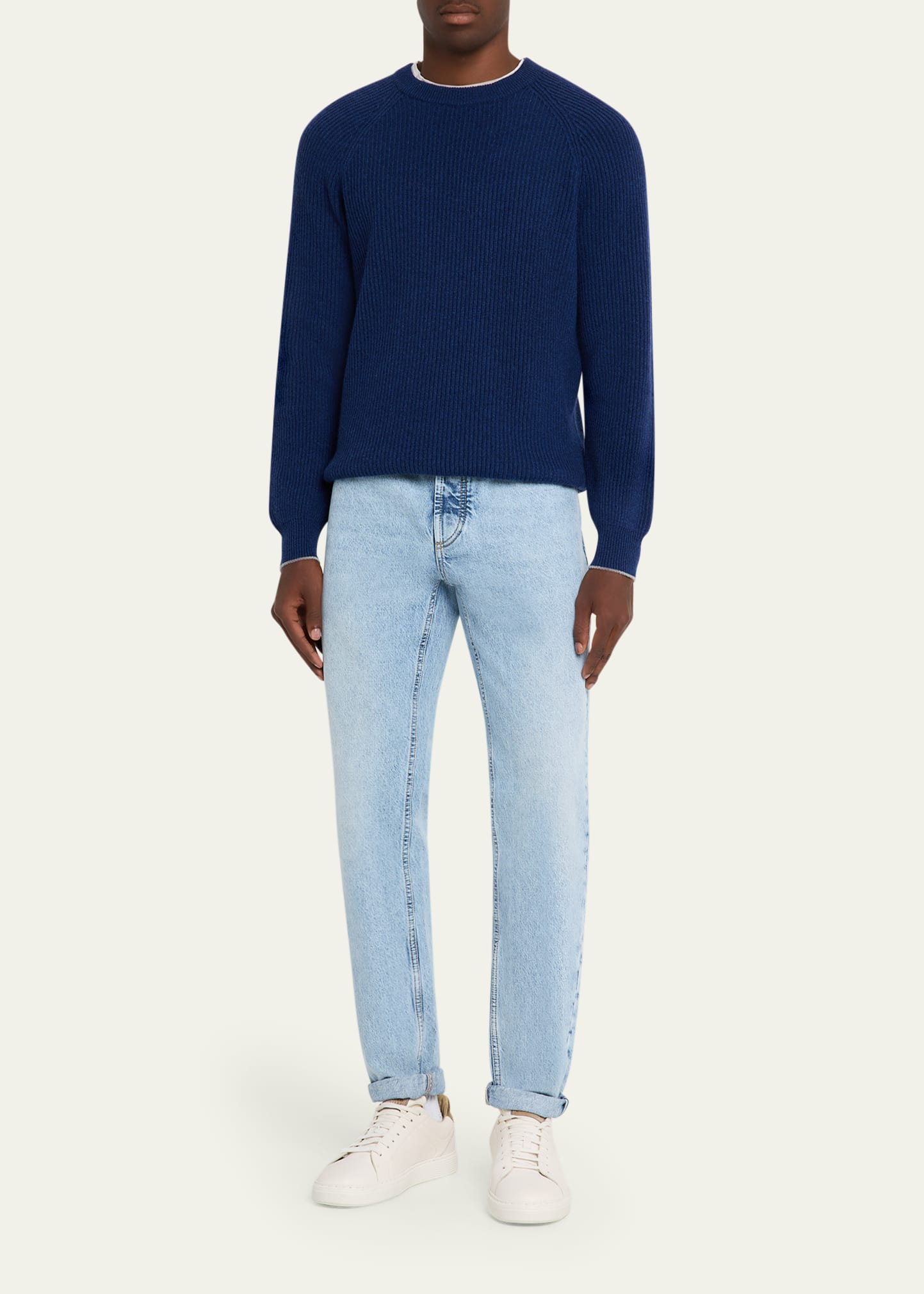 Men's Cashmere English Rib Crewneck Sweater - 2