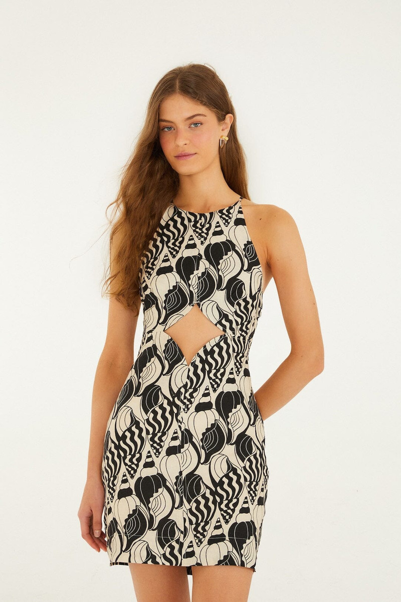 Sand Diamond Seashell Serenade Euroflax Premium Linen Cut Out Mini Dress 1