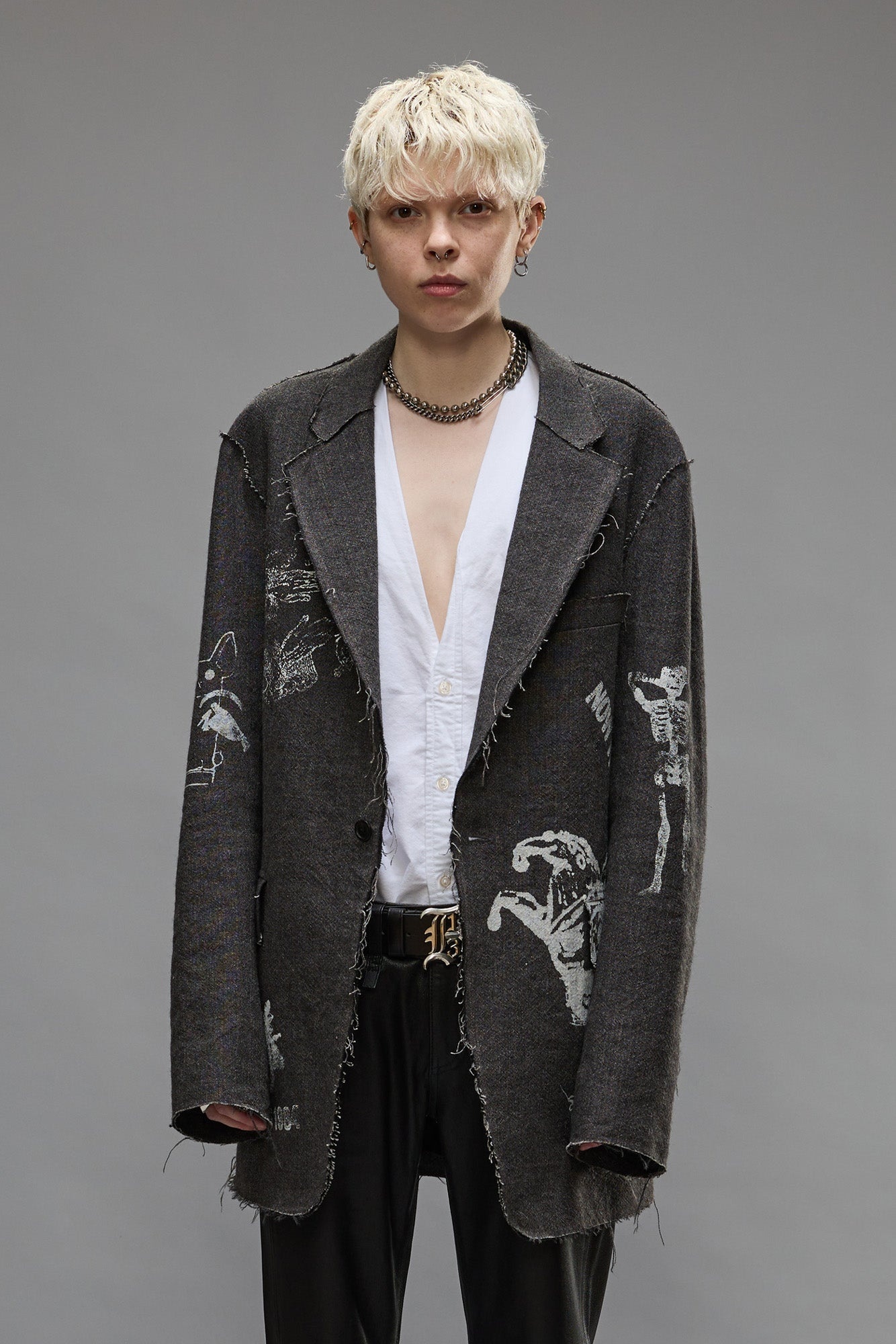 RAW CUT RAGGED BLAZER - DARK GREY - 5