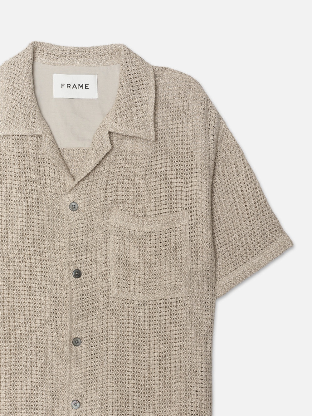 Open Weave Short Sleeve Shirt in Smoke Beige - 2