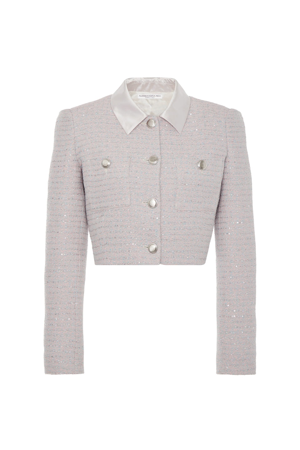 SEQUIN TWEED CROPPED JACKET WITH COLLAR - 1