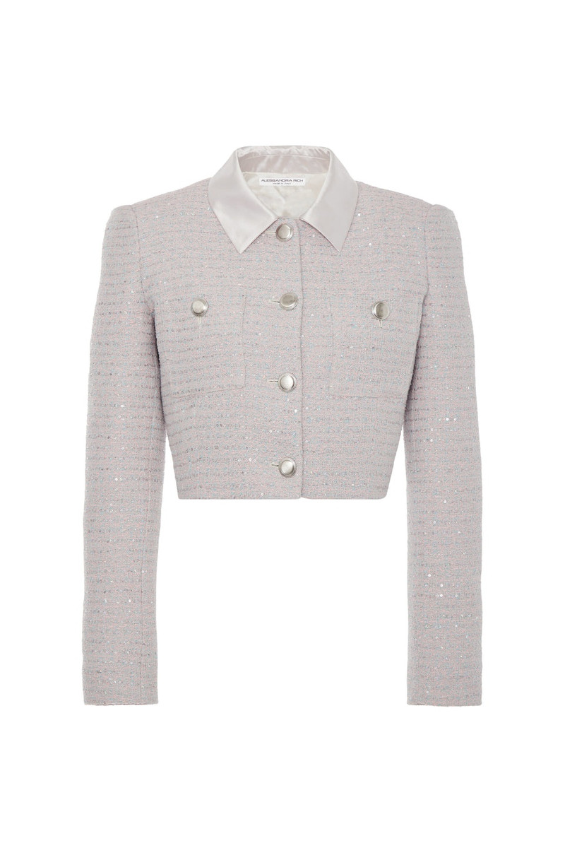 SEQUIN TWEED CROPPED JACKET WITH COLLAR 1