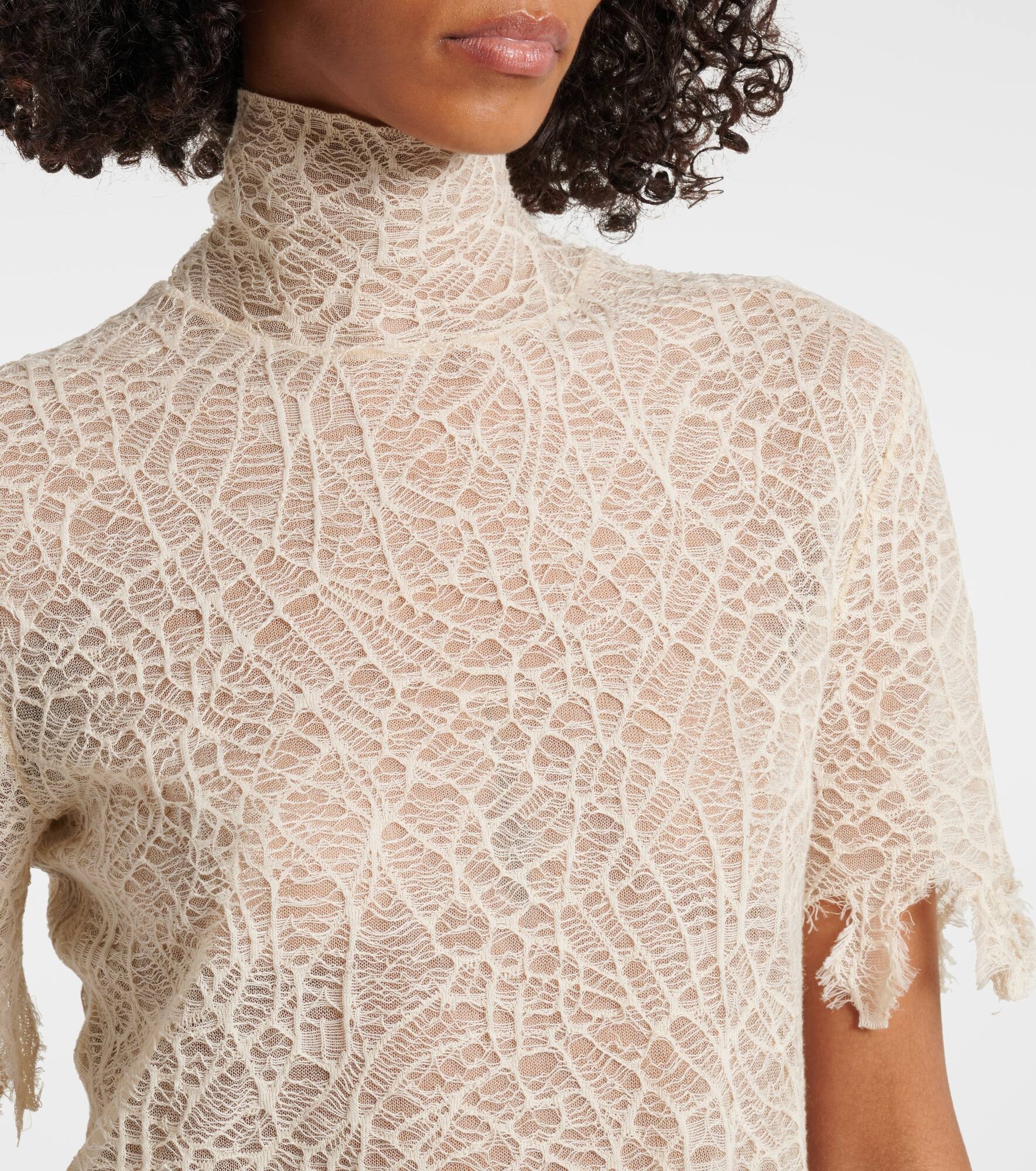 Distressed cotton and silk lace top - 4