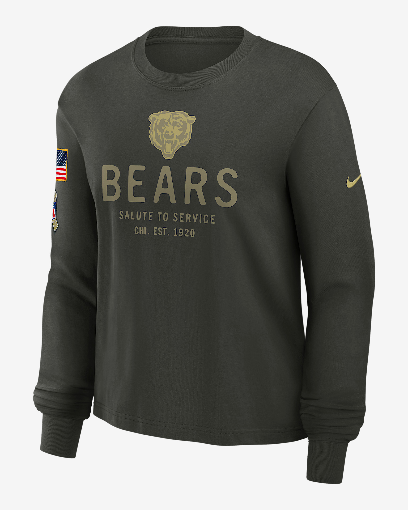 Chicago Bears Salute to Service Sideline Women's Nike Dri-FIT NFL Long-Sleeve T-Shirt - 1
