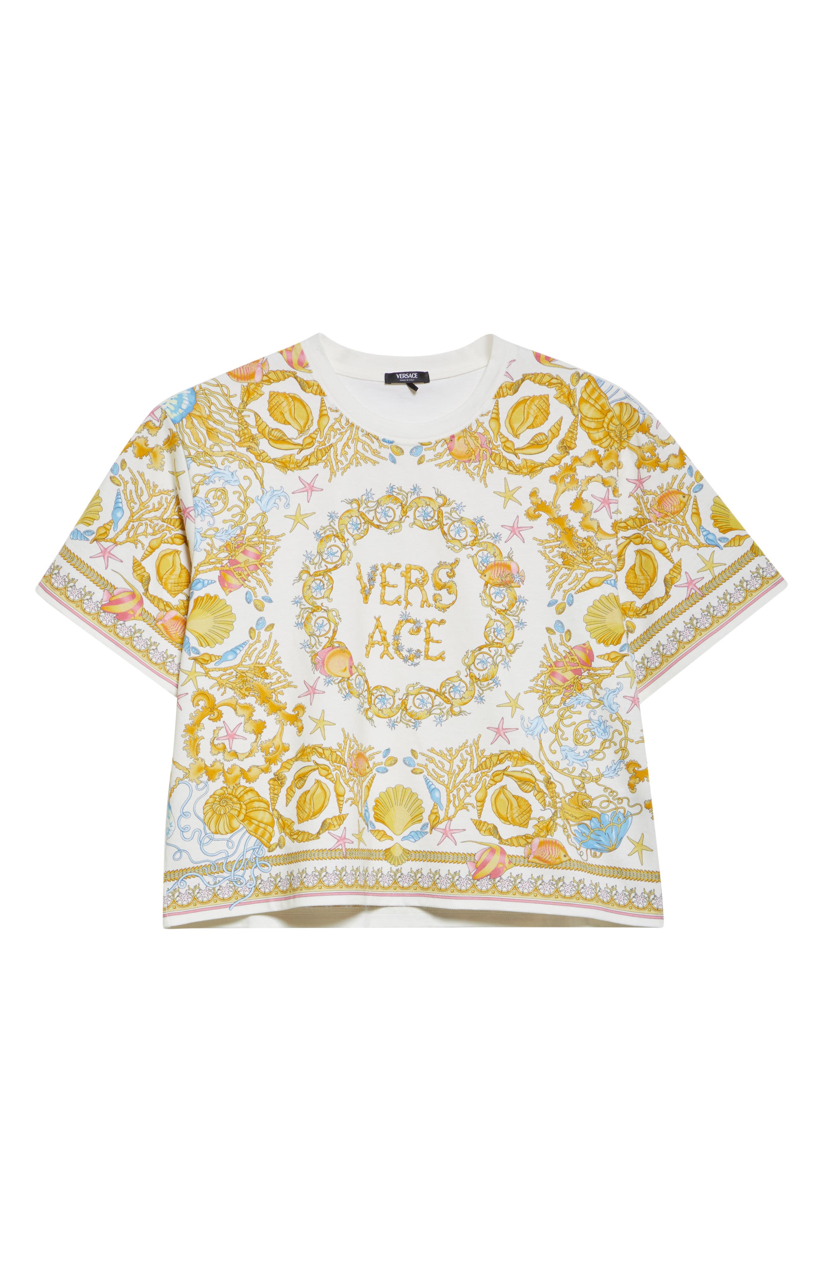 Versace Barocco Underwater Cotton T-Shirt in Eggshell Multicolor at Nordstrom - 6