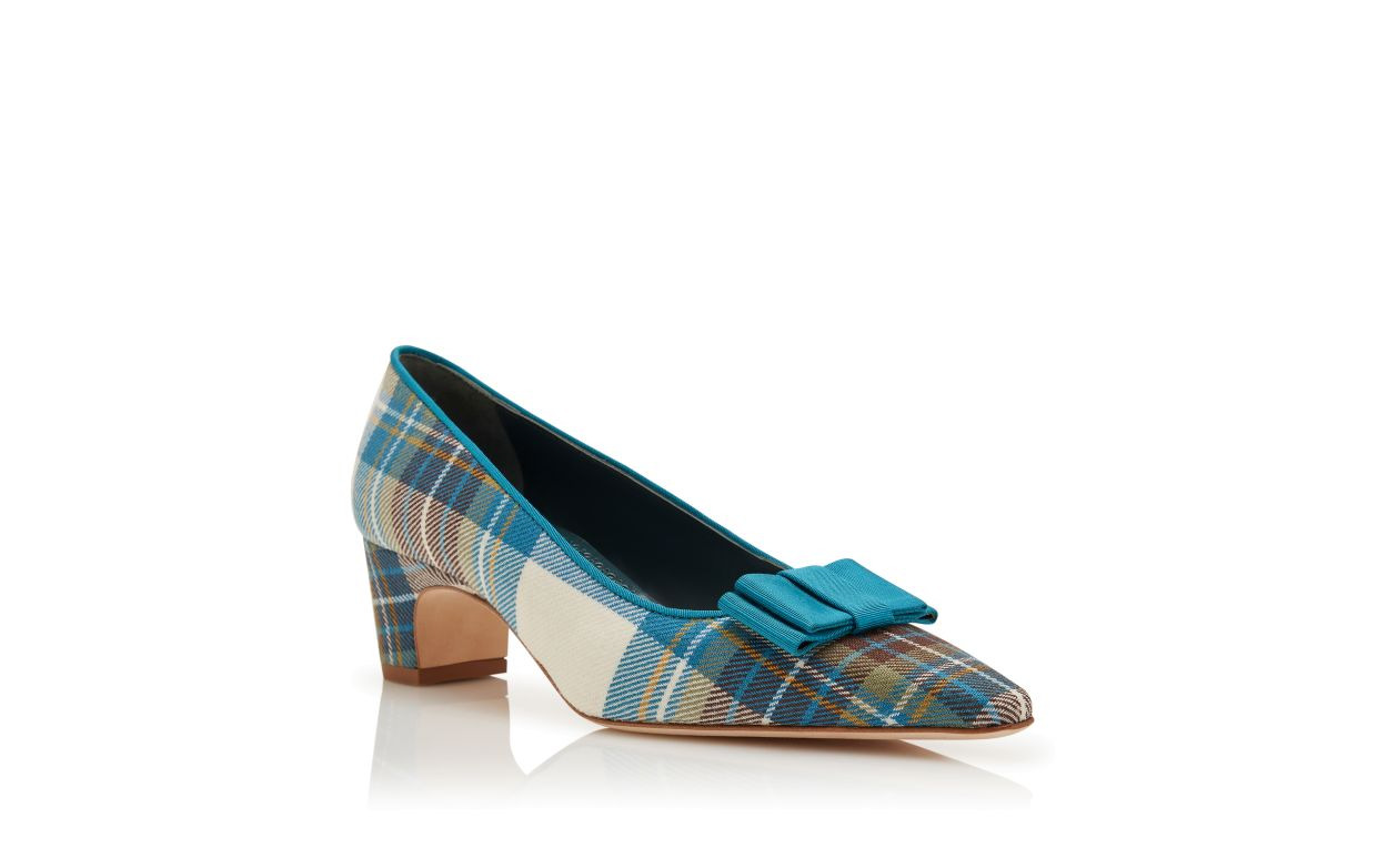Blue Wool Tartan Bow Detail Pumps - 3