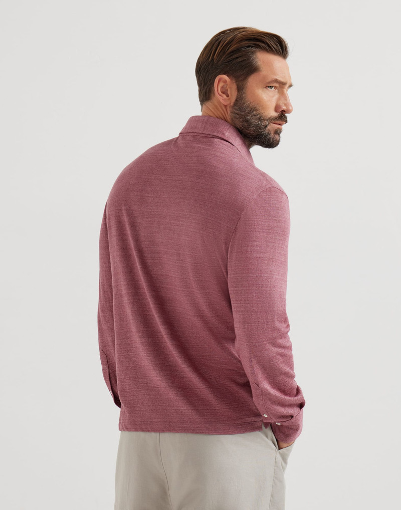 Linen and cotton mélange jersey long sleeve polo with shirt-style collar 3