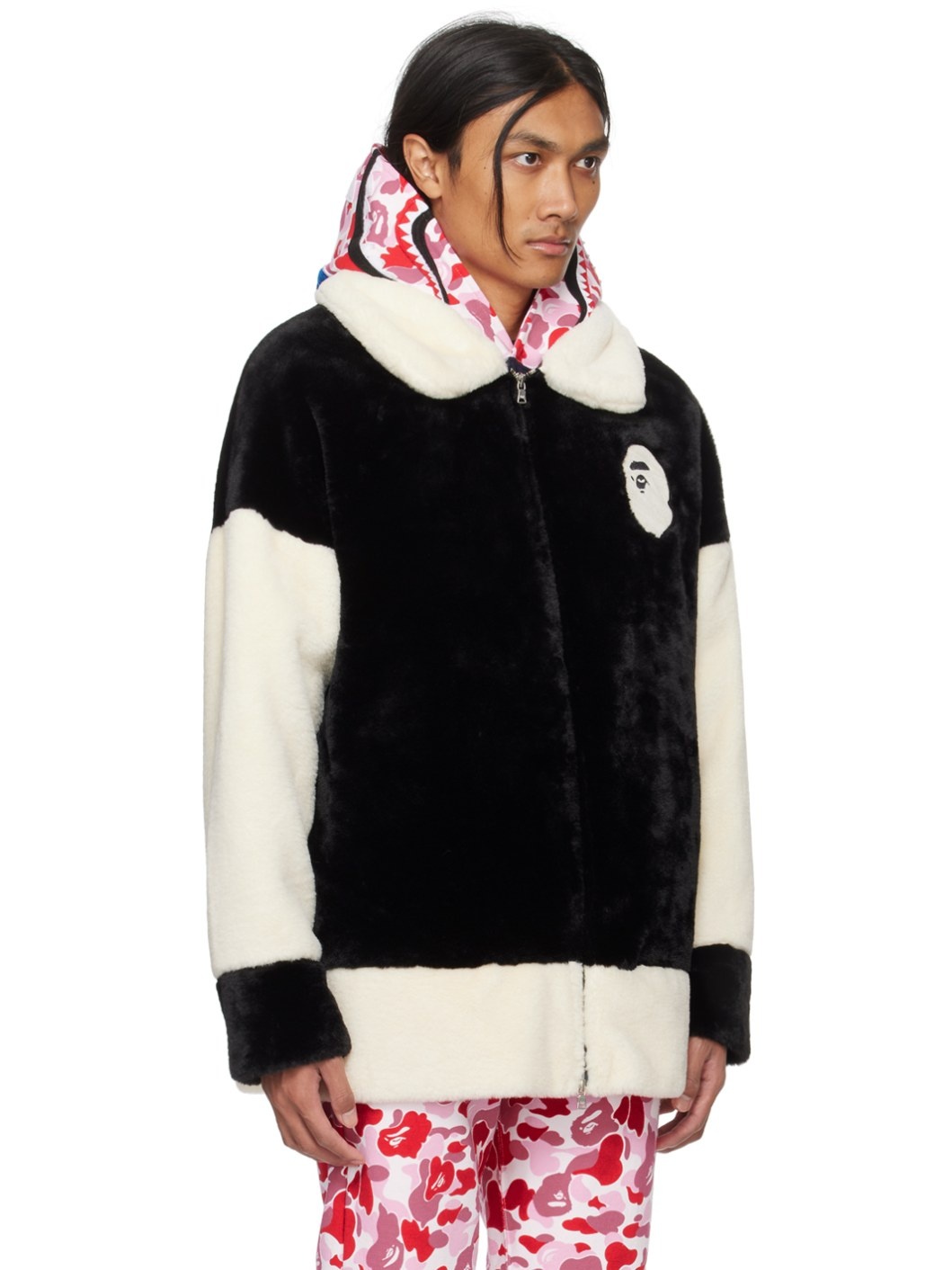 Black & Off-White '(B)ape' Faux-Fur Jacket - 2