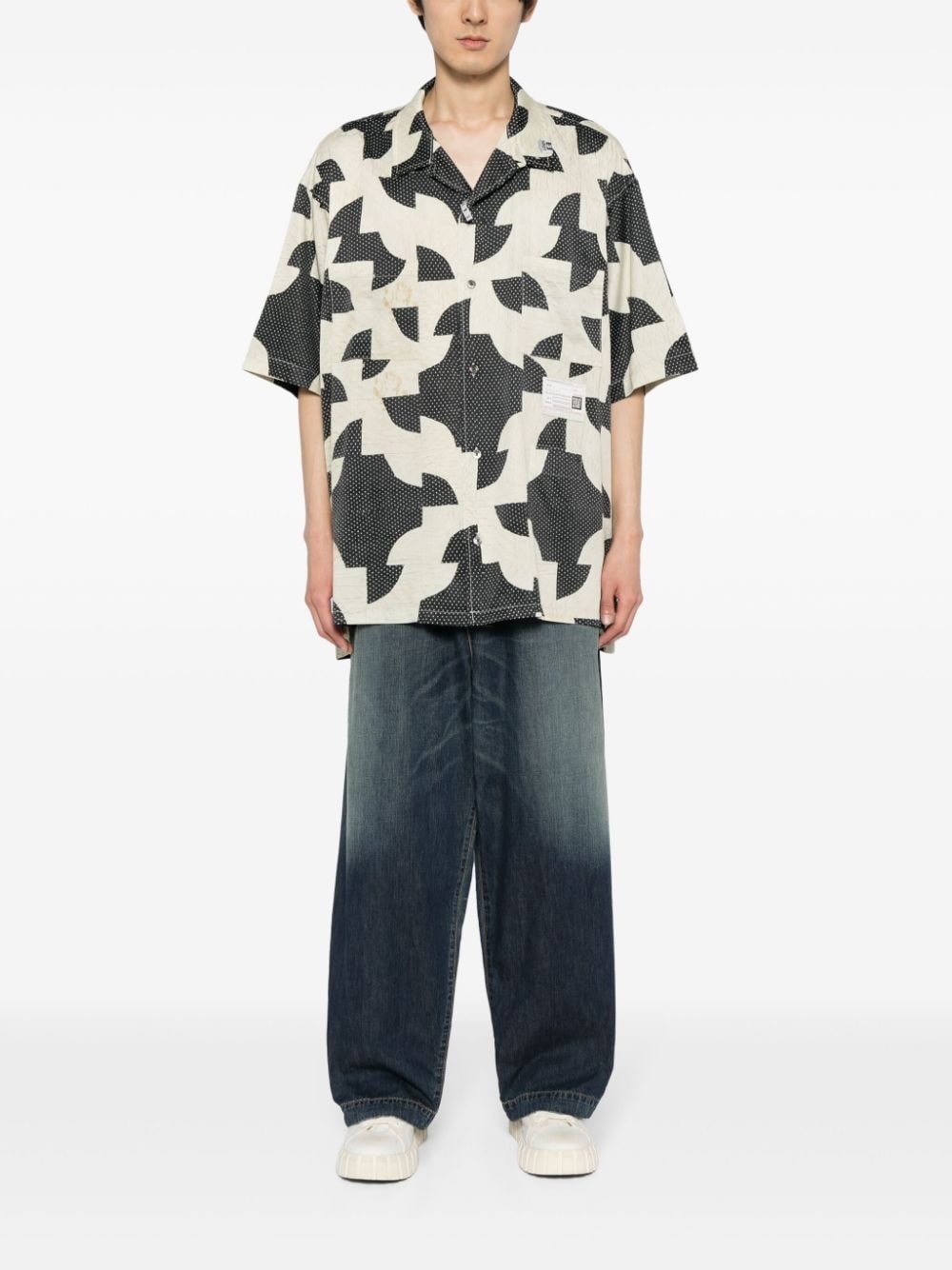 patchwork-pattern cuban-collar shirt - 2