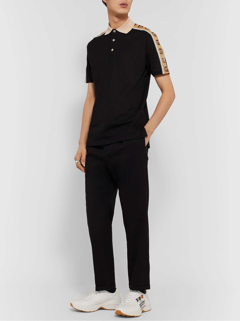 GUCCI Logo-Jacquard Webbing-Trimmed Stretch-Cotton Piqué Polo Shirt outlook
