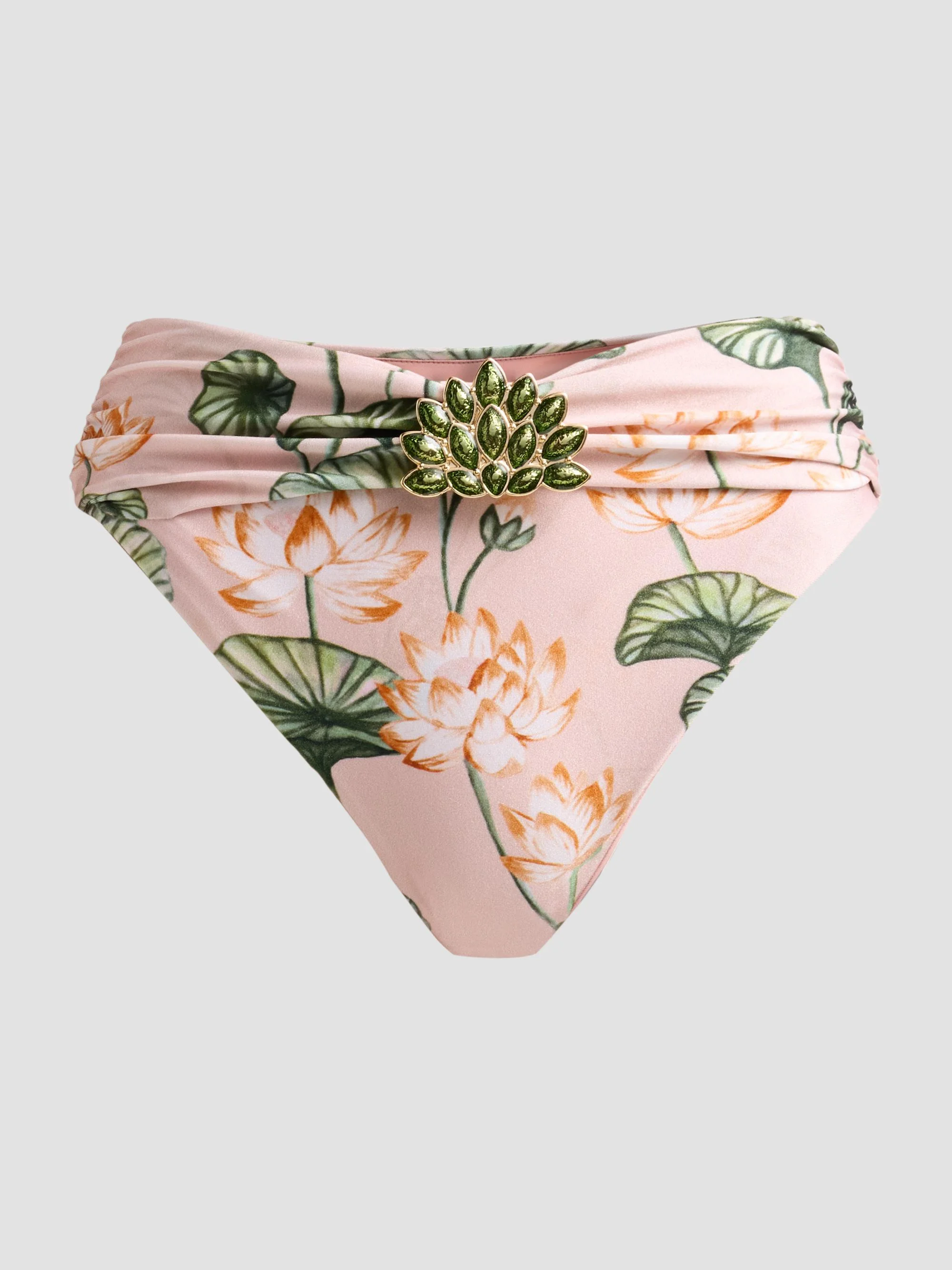 Women's Beaded Appliqué Lotus High-Waist Bikini Bottom - Light Pink - 1