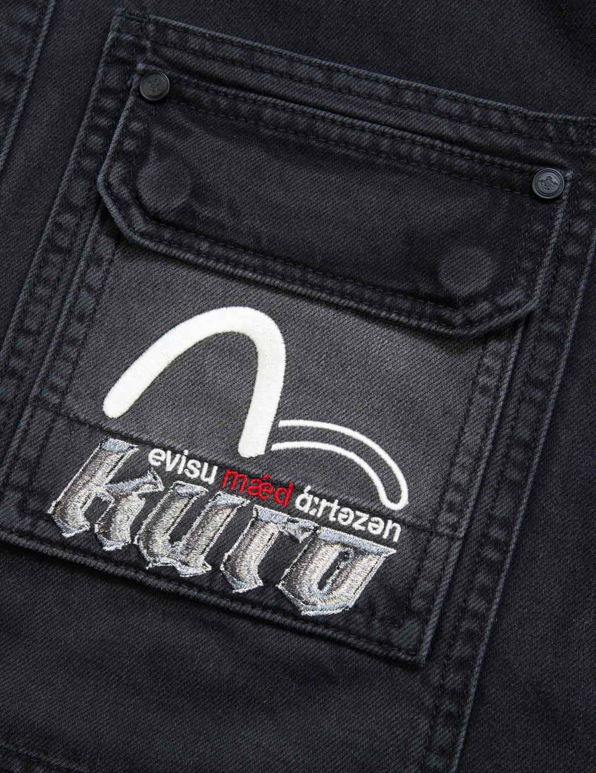 The Great Wave and Kamon Embroidery Denim Shirt Jacket - 10