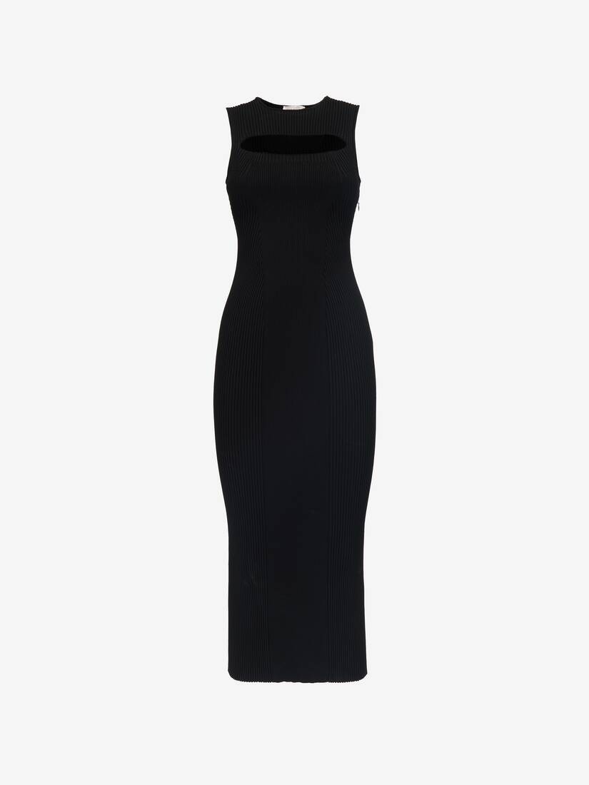 Women's Slashed Knit Midi Dress in Black - 2