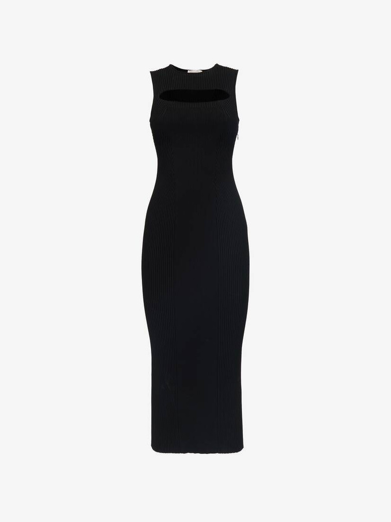 Alexander McQueen Women's Slashed Knit Midi Dress in Black outlook