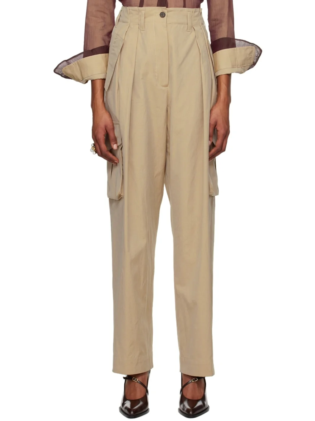 Beige Pleated Trousers - 1