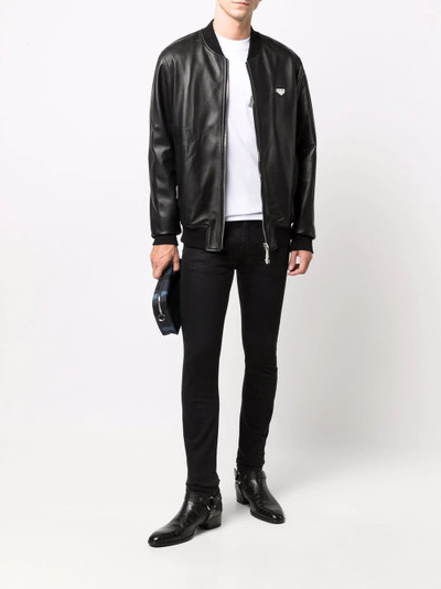 PHILIPP PLEIN logo-plaque leather bomber jacket outlook