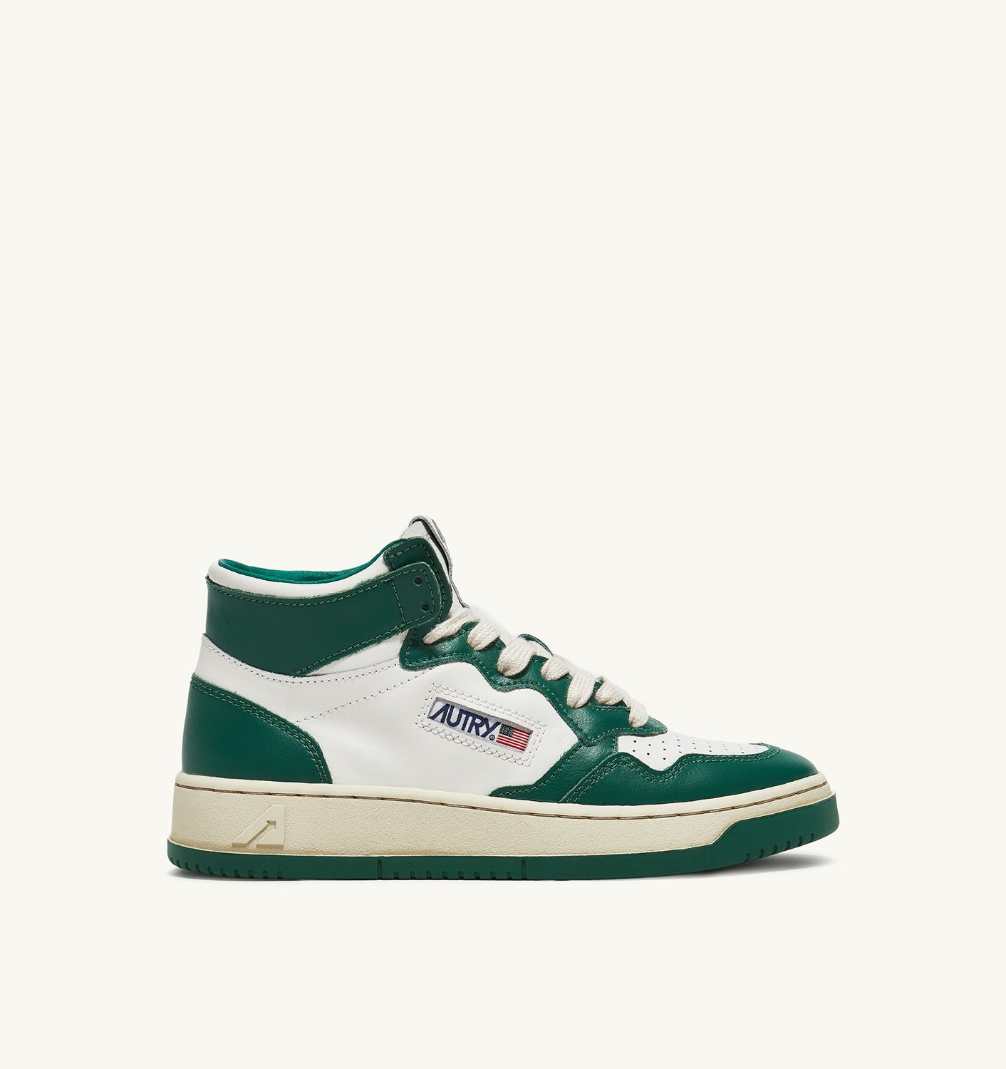 MEDALIST MID BICOLOR SNEAKERS IN WHITE AND GREEN LEATHER - 1