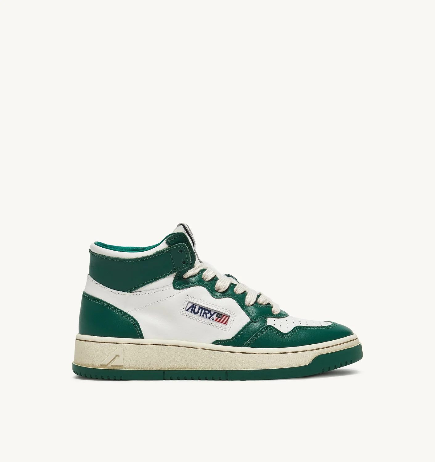 MEDALIST MID BICOLOR SNEAKERS IN WHITE AND GREEN LEATHER - 1
