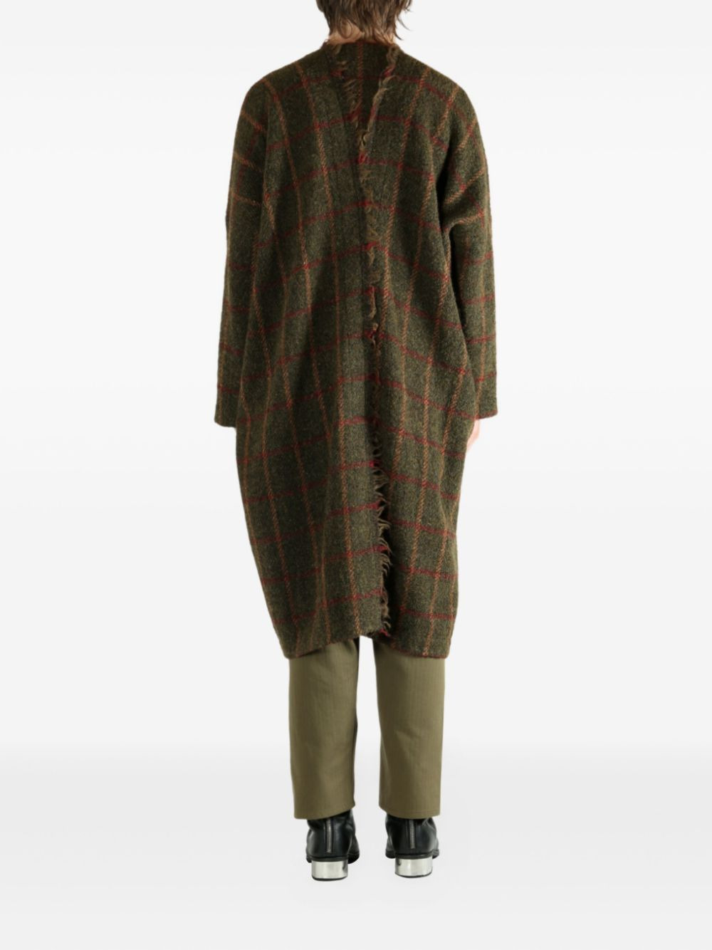 frayed check single-breasted coat - 4