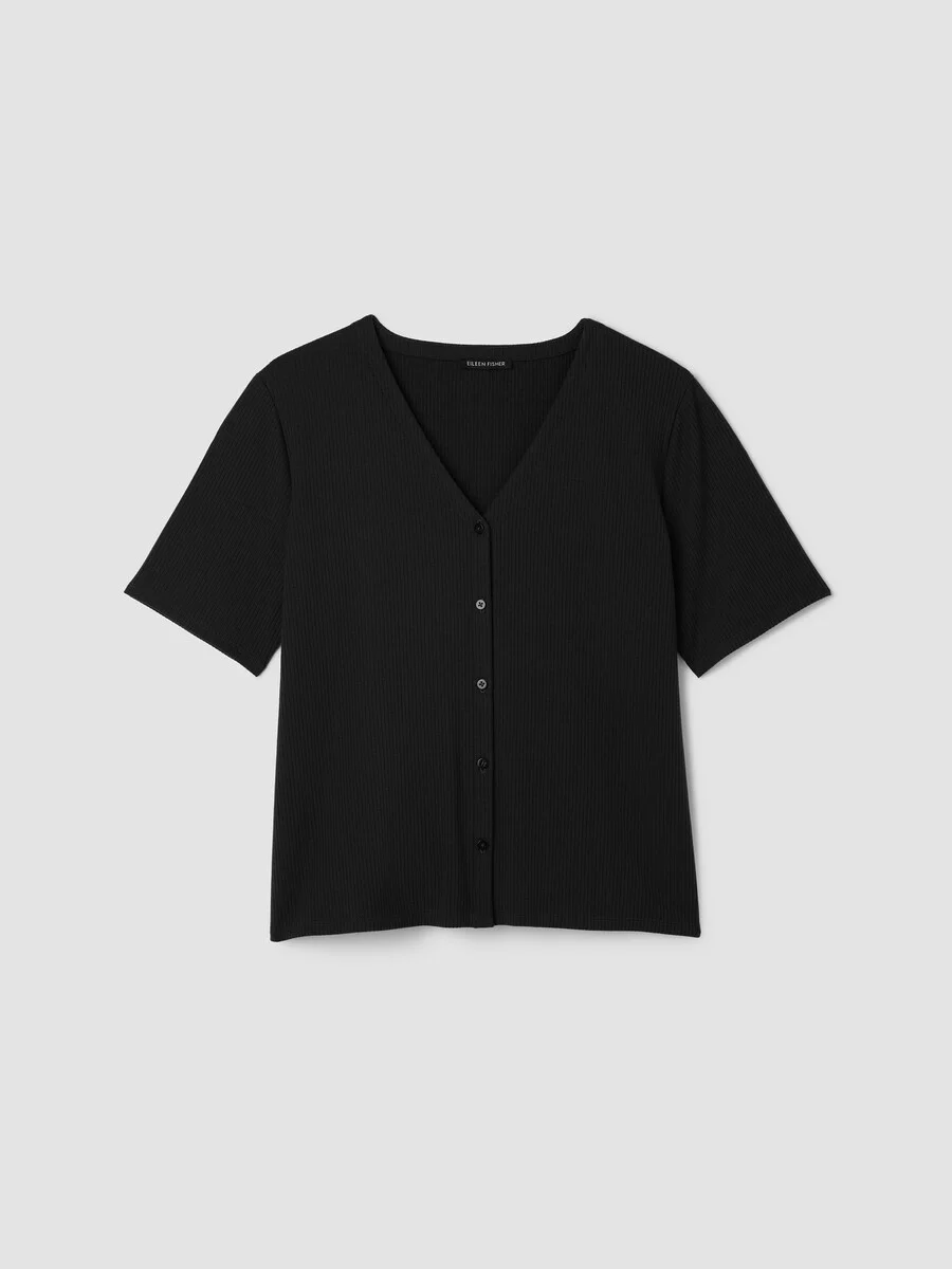 Ribbed Knit V-Neck Top - 1