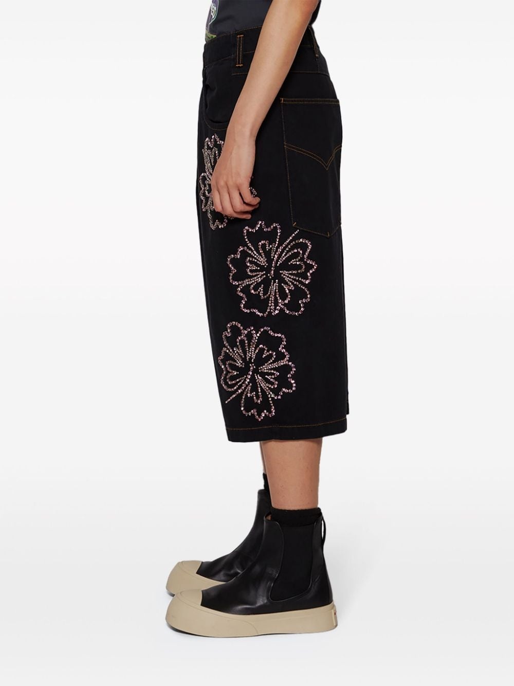 floral-embroidered cotton shorts - 4