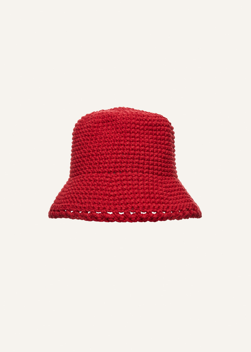 Handmade wide brim crochet bucket hat in red 1