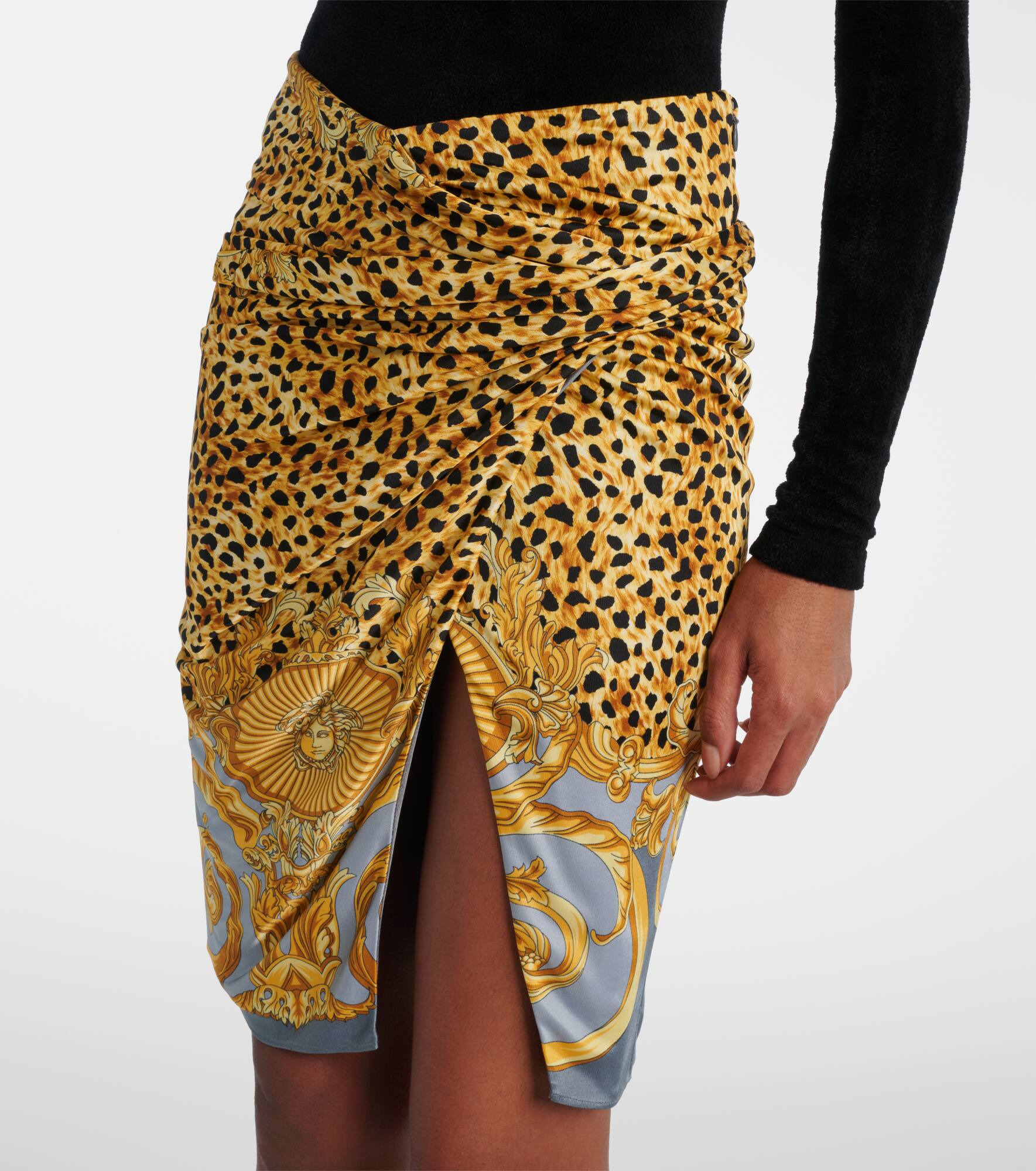Printed gathered jersey miniskirt - 4